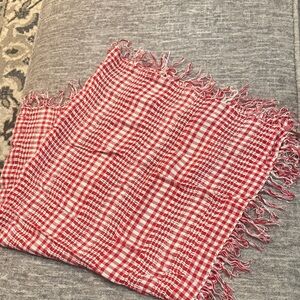 Red and White Gingham Fringe Scarf